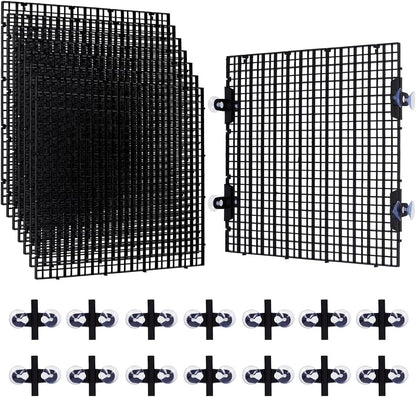 BENECREAT 8 Pcs Plastic Fish Tank Divider with 16 Suction Cups, 11.7x11.7 Inch Aquarium Isolation Grid Board for Separating Different Fish, Black