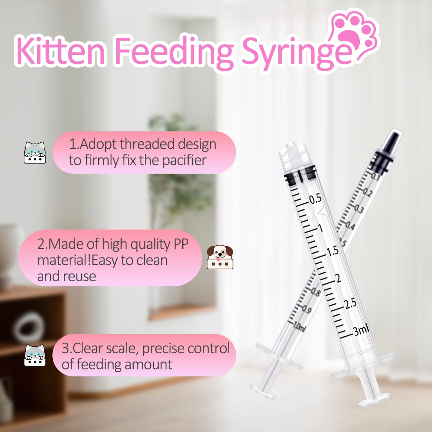Puppy Bottles for Nursing,Puppys Bottles for Nursing Newborn Puppy,Syringe for Feeding Cat Bottle for Kittens,New Upgrade Kitten Silicone Newborn Supplies (Pink)