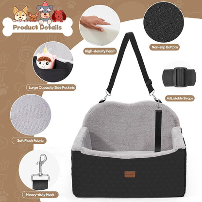 Dog Car Seats for Small Dogs, Detachable Dog Booster Car Seat with Storage Pockets Safety Belt, Pet Booster Cushion for Medium Dogs, Foldable Pet Sofa Cushion & Travel Bed