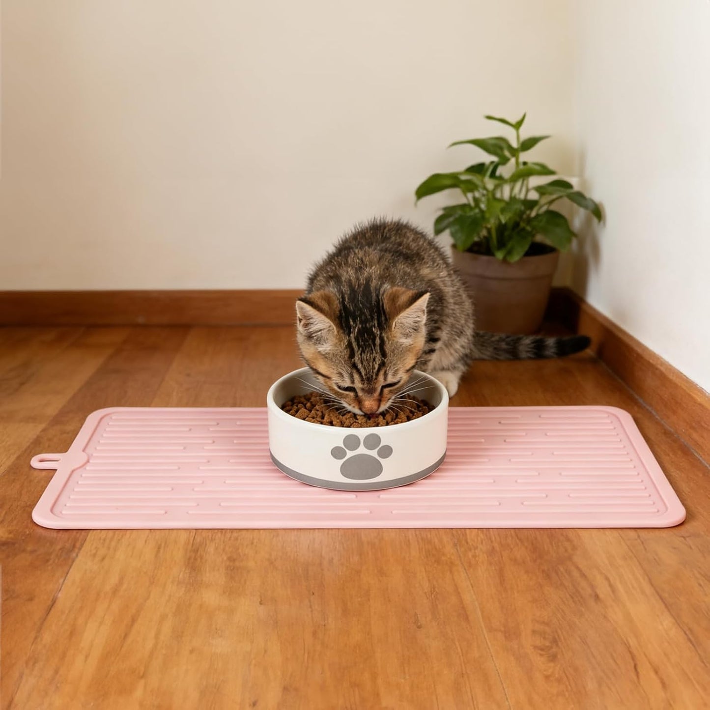 Small Dog & Cat Feeding Combo Set (Includes Non-Slip Mat & Ceramic Bowl) Non-Slip Waterproof Placemat | Dishwasher Safe, Healthy & Easy to Clean | Spill-Resistant