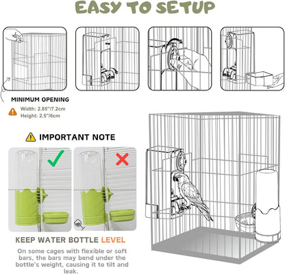 Bird Feeder Water Dispenser Set, Automatic Cage Feeder with Perch for Seed Parakeet Canary Cockatiel Finch Budgies Cage Accessories (Green)