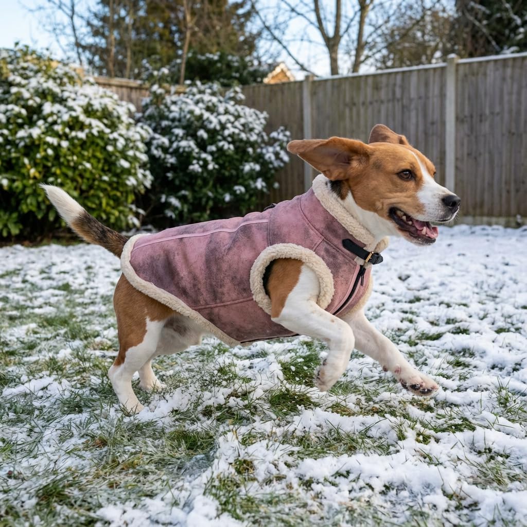 Retro Aviator Dog Jacket – Faux Leather Winter Coat with Plush Sherpa Fleece Lining for Dogs, Pilot Style Costume for Extra Large Puppies, Bomber Windbreakers for Boy & Girl Doggie, Pink XXL