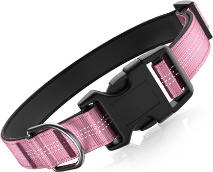 Thickened Padded Durable Dog Collar, Adjustable, Ultra-Durable, Suitable for Medium, and Large Breed Pet Collars (Pink, L)