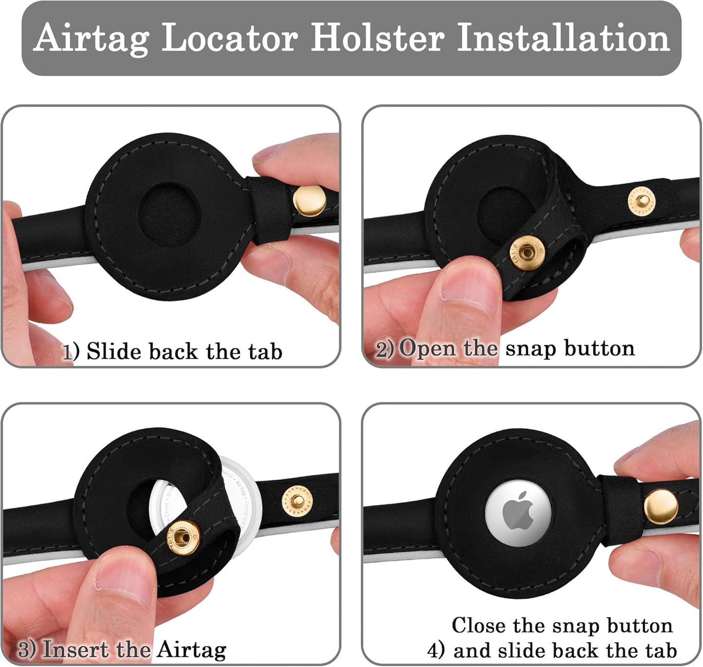 OOPSDOGGY Rolled Leather Dog Collar with Airtag Holder - Reflective Round Airtag Dog Collar - Soft Tracking Pet Collar for Small Dogs Puppy Cats Kitten (Black, S, 10"-13")