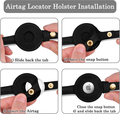 OOPSDOGGY Rolled Leather Dog Collar with Airtag Holder - Reflective Round Airtag Dog Collar - Soft Tracking Pet Collar for Small Dogs Puppy Cats Kitten (Black, S, 10"-13")