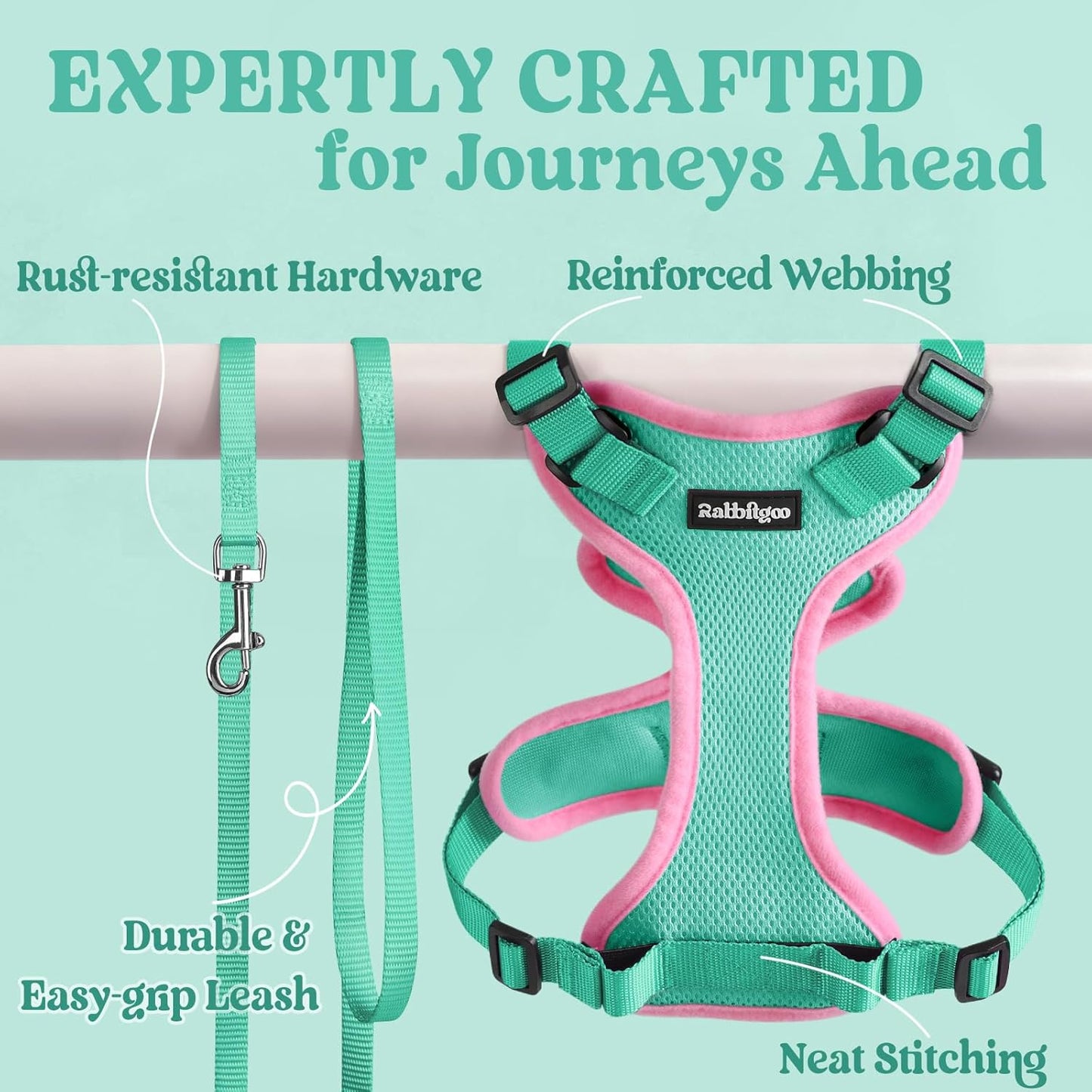 rabbitgoo Cat Harness and Leash for Walking, Escape Proof Soft Adjustable Vest Harnesses for Cats, Easy Control Breathable Reflective Strips Jacket, Green&Pink, XXS