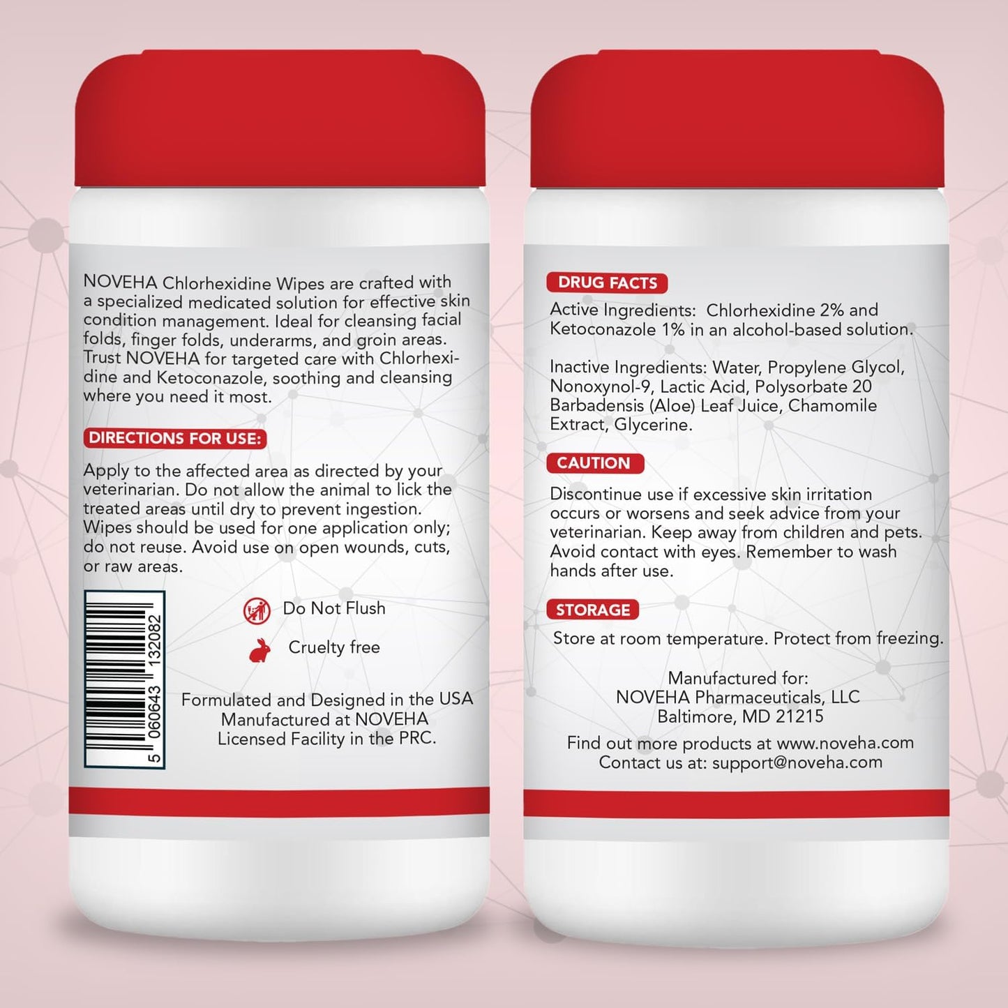 NOVEHA 1 Pack XL Pet Wipes (120 ct) + 1 Dog Wound Therapy Spray 8oz | Full‑Body Skin Care for Dogs