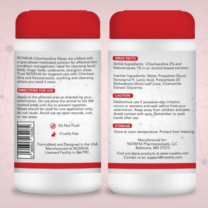 NOVEHA 1 Pack XL Pet Wipes (120 ct) + 1 Dog Wound Therapy Spray 8oz | Full‑Body Skin Care for Dogs