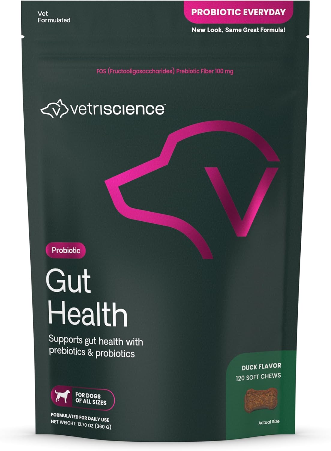 VetriScience Gut Health Chews, Probiotic Everyday Digestive Supplement for Dogs, Pet Probiotics for Digestion Support, Gas and Diarrhea, Immune Support, 1 Billion CFU Per Chew, Duck, 120 Count