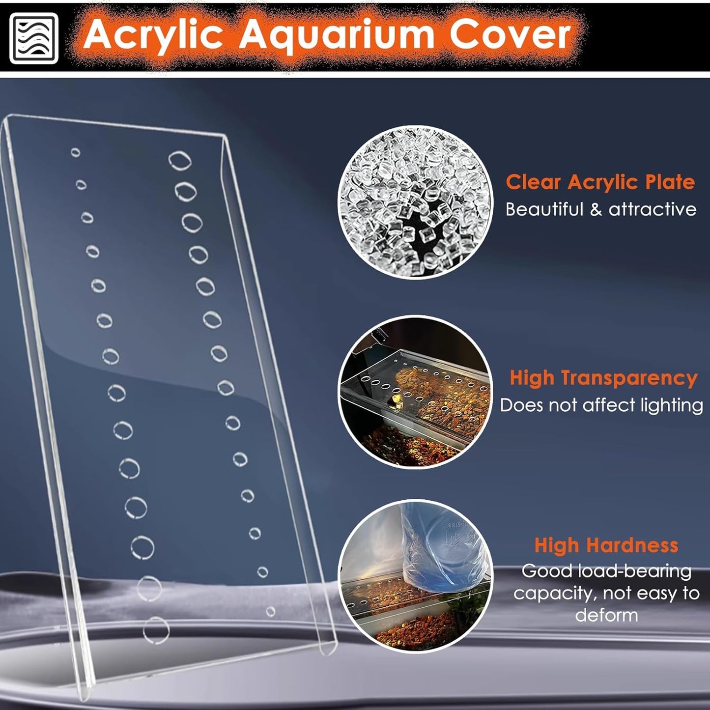 Aquarium Anti-Jump Lid, Cat-Proof Acrylic Cover for Fish Tanks, Top-Mount Terrarium Hood with Hole, 8-20 Inch Wide (L20xW20cm/7.9x7.9in)