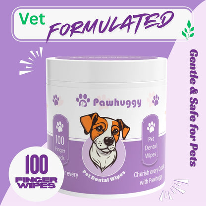 100 Finger Wipes - Pet Dental Wipes for Dogs & Cats - Dog Teeth Cleaning Powder & Toothpaste Alternative - Dog & Cat Teeth Cleaning Wipes - Freshen Breath & Reduce Plaque