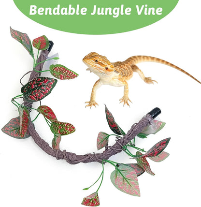 VCEPJH Reptile Bark Bedding,1 LB Natural Cork Bark for Geckos and Reptile Climbing Branch Decor 2 Pcs Bendable Jungle Vine with Suction Cup Terrarium Plant for Gecko Bearded Dragons, Snake,Frog