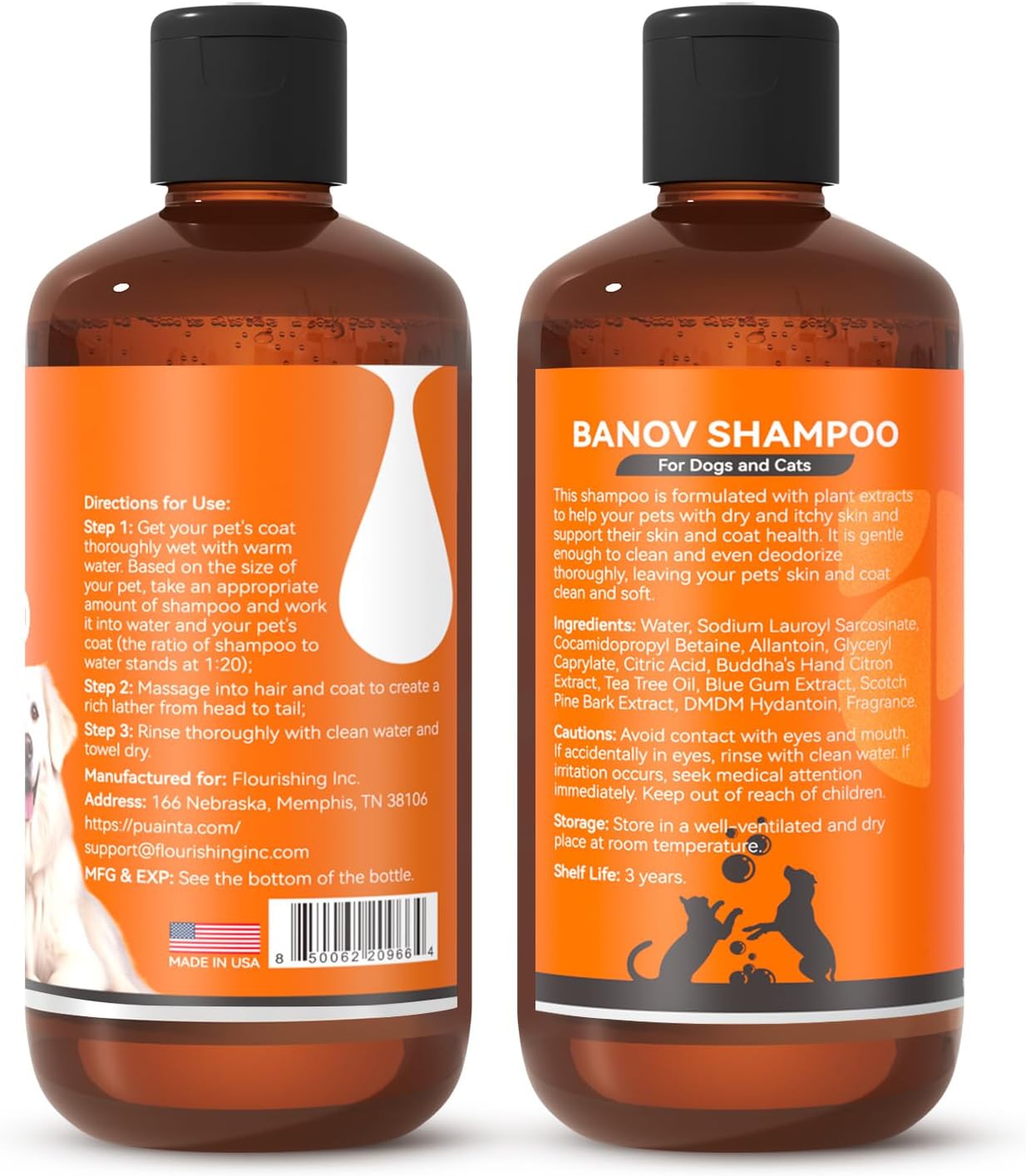 Dog & Cat Shampoo for Itchy Skin Relief, Hypoallergenic, Unscented, 16oz