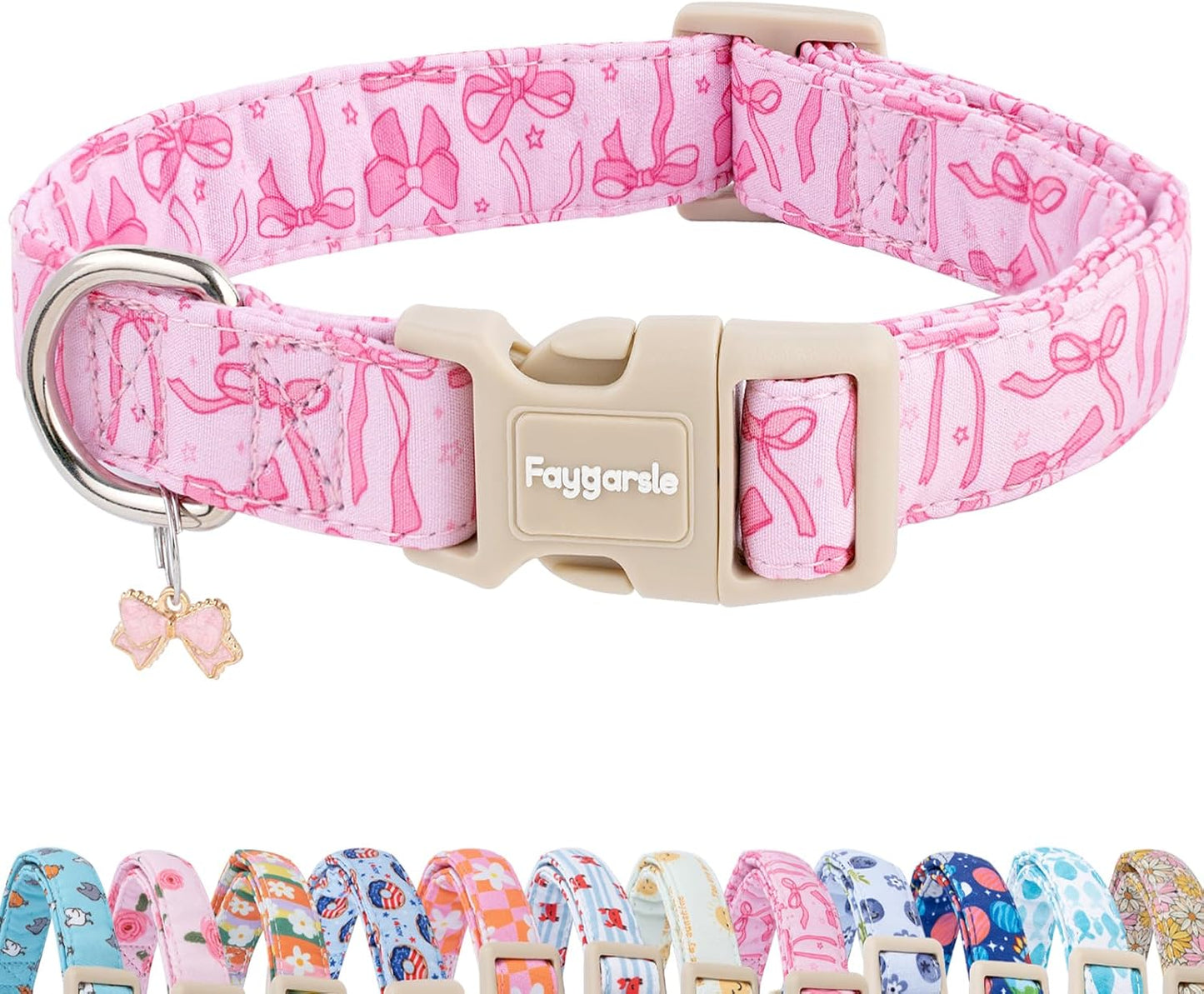 Faygarsle Cute Pink Bow Pattern Dog Collar for Summer Spring DesignSmall Medium Large Dogs M