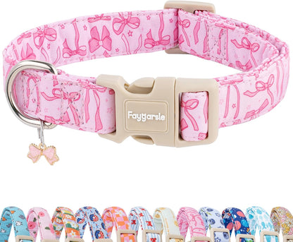 Faygarsle Cute Pink Bow Pattern Dog Collar for Summer Spring DesignSmall Medium Large Dogs M