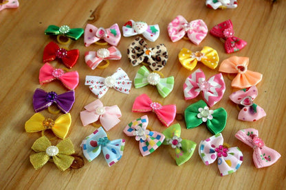 50pcs Dog Hair Accessories: Rhinestone Pearls Bowknots with Rubber Bands - Topknot Bows for Cute Styling