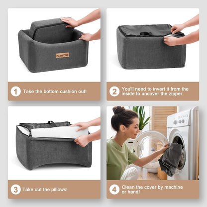 Dog Car Seat for Small Medium Dogs up to 25lbs, Multi-Functional Booster Dog Car Home Seat with Safety Belt, Comfortable Pet Sofa Beds with Washable Removable Cover