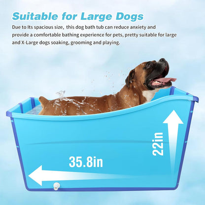 YUEPET Extra Large Foldable Dog Bath Tub for Large Dogs, 49 Gal Portable Dog Bathtub Lightweight Hightened Pet Wash Station with Drain Plug for Big Dogs Indoor/Outdoor Bathing, Camping (Blue)
