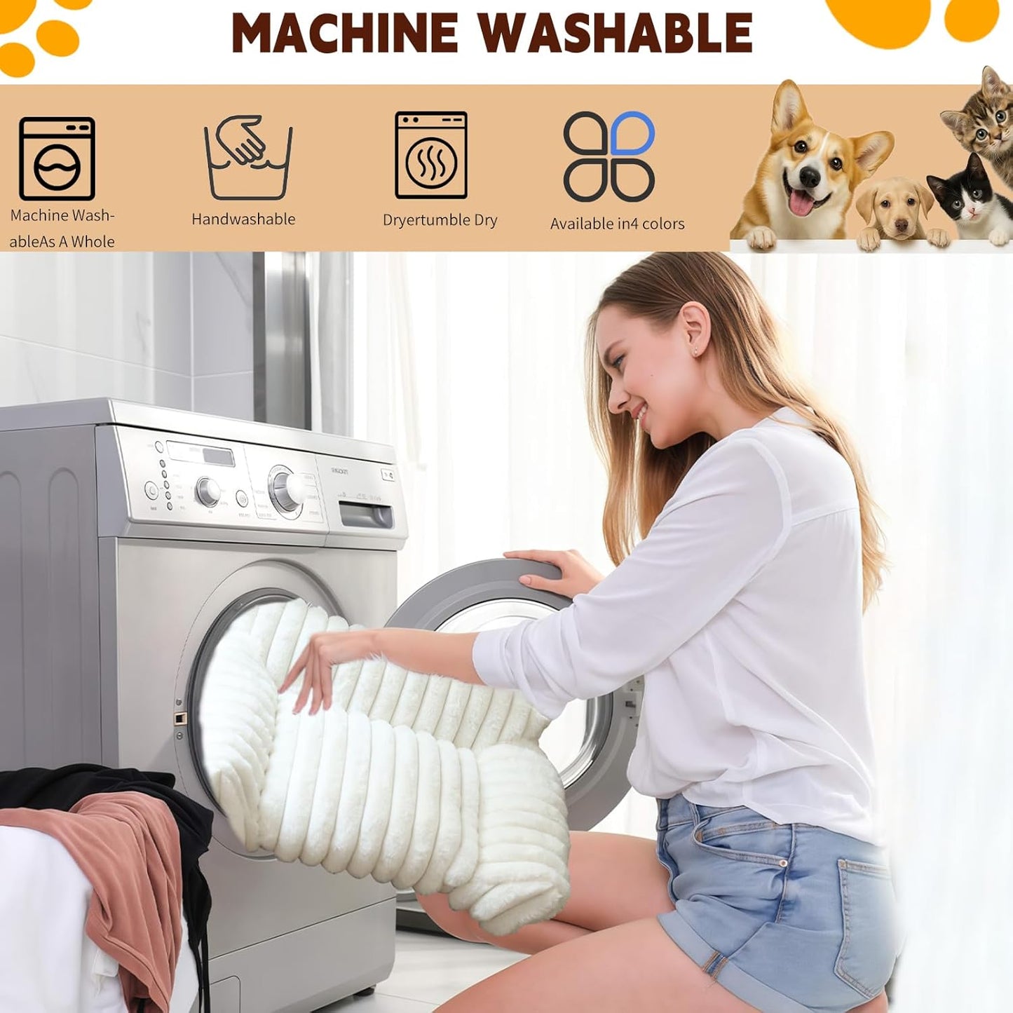 Indoor Pet Sofa Bed | Cat Sofa Bed, Soft Square Pet Bed, Indoor Non-Slip Cat Bed, Comfortable Plush, Suitable for Small to Medium Cats and Dogs (Khaki, L(29.52 * 21.65 * 9.84in))