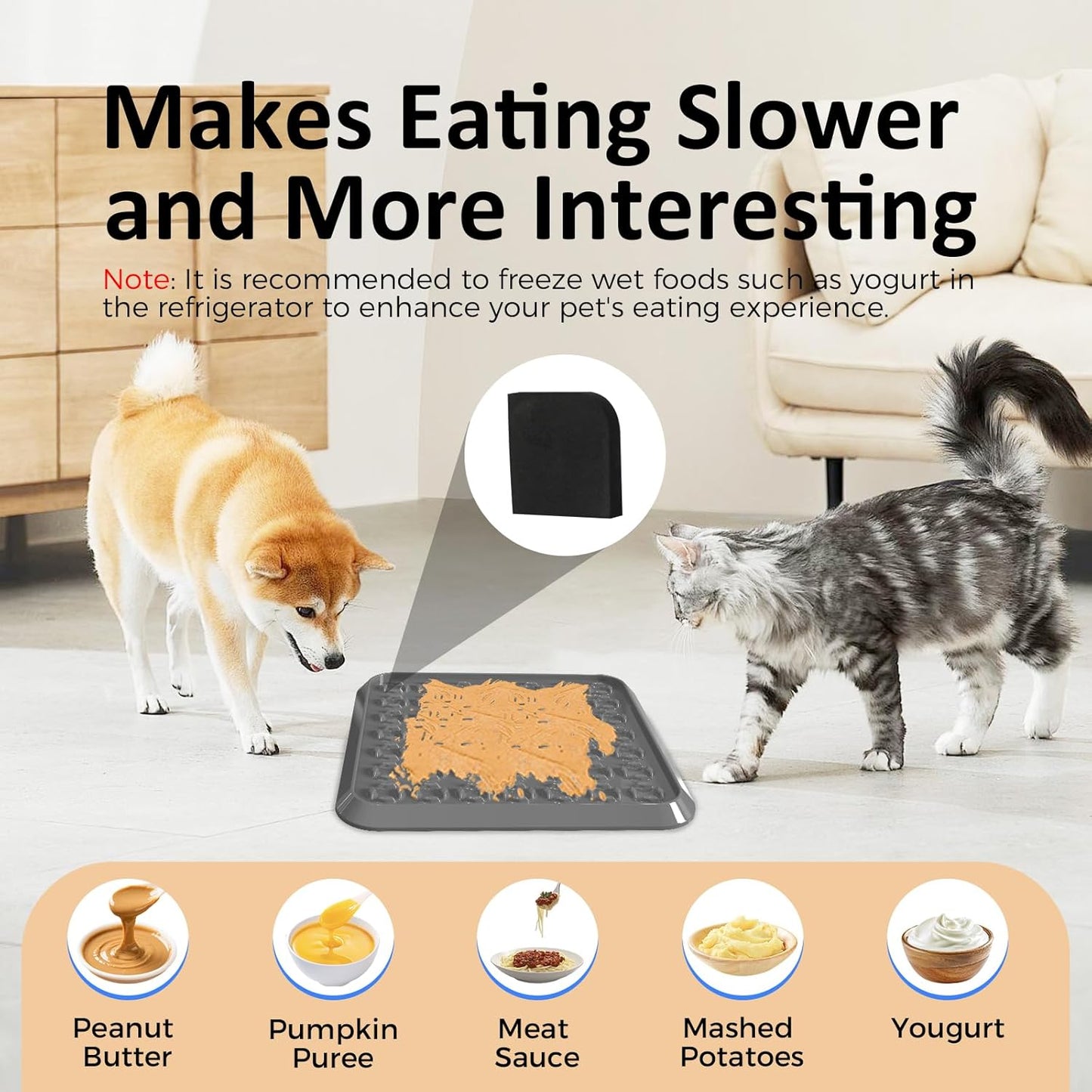 Pet Lick Mat, Lick Mat for Dogs Slow Feeder, Dog Crate Lick Pads, Dog Crate Accessories, Boredom Relief Licking Pad, Fit for Peanut Butter, Treats Yogurt, Bolognese (Grey)