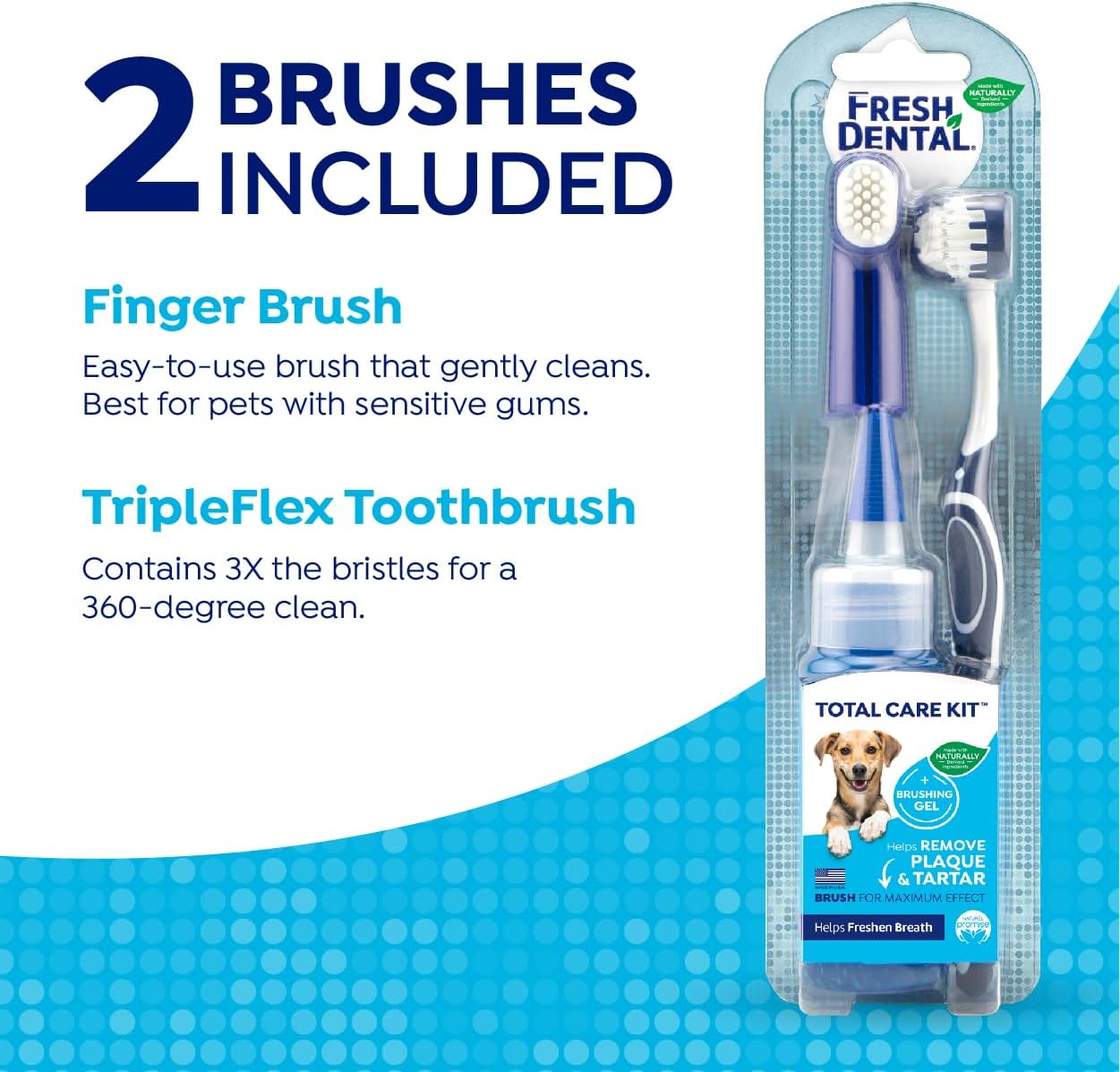 Naturel Promise Fresh Dental Toothbrush and Toothpaste Kit for Dogs, Teeth Cleaning Kit for Plaque & Tartar Removal, Contains Finger Toothbrush, Breath Freshener, Dog Dental Care