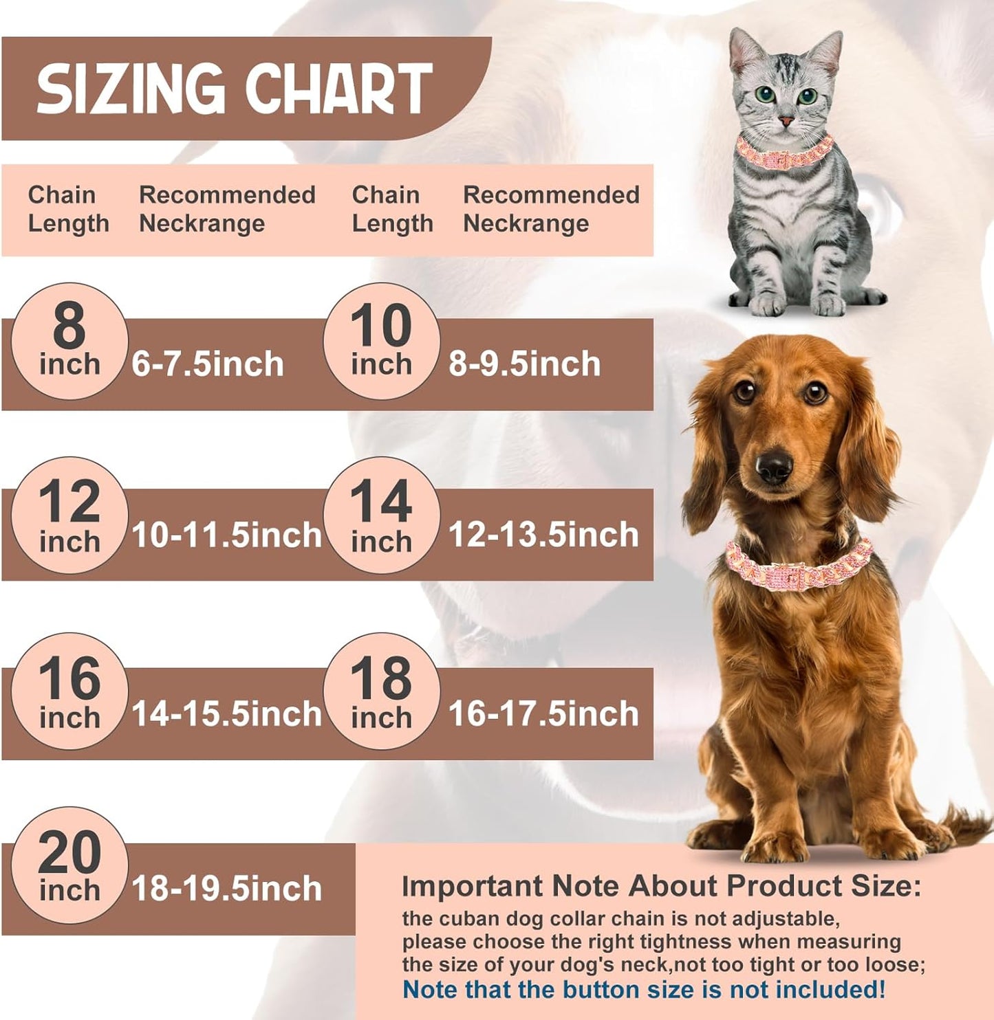 Dog Chain Collar Diamond Link Dog Collar Walking Dog Necklace Metal Cat Chain with Secure Buckle Pet Crystal Collar for Small Medium Large Dogs Cats (Pink, 18 Inch)