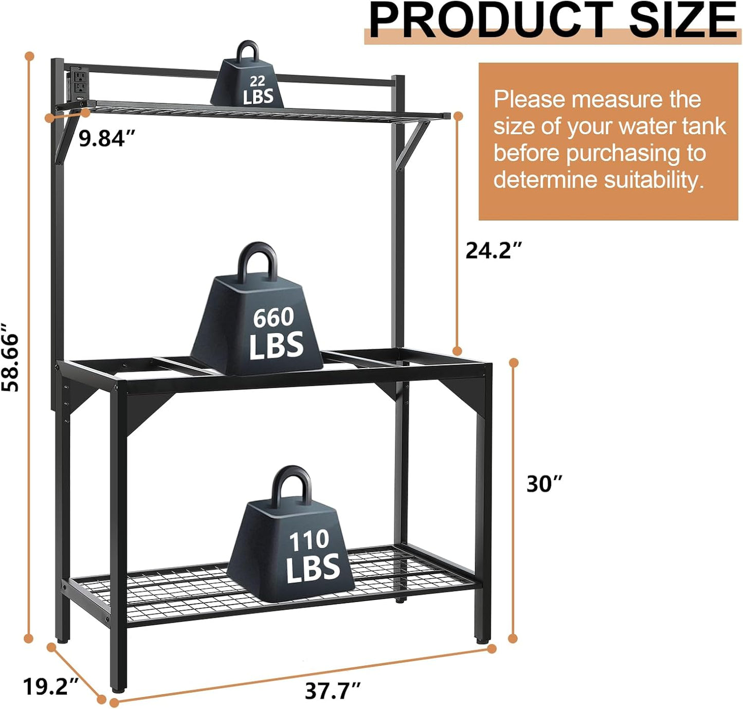 40-50 Gallon Fish Tank Stand, Aquarium Stand with Power Outlets,36.6" x 18.5"Tabletop, Thickened Metal Frame, Reptile Tank Stand for Home Office, Tank not Included