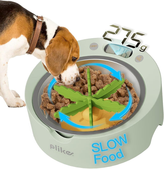 Plike Pet Food Bowls with Weighing and Removable Slow Feeder Insert, Digital Display, Battery Powered, Food Intake Measurement & Pet Supplies That Slow Down Eating, Ideal for Cats and Dogs