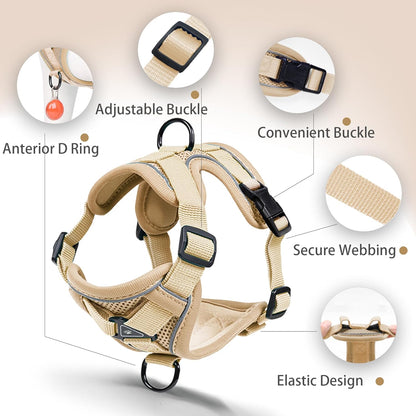 No Pull Dog Harness with Leash Set for Small Sized Dog, Reflective Adjustable No Choke Front Clip Cat Vest Harness with Breathable Mesh, Comfortable Soft Padded Pet Vest, Brown S