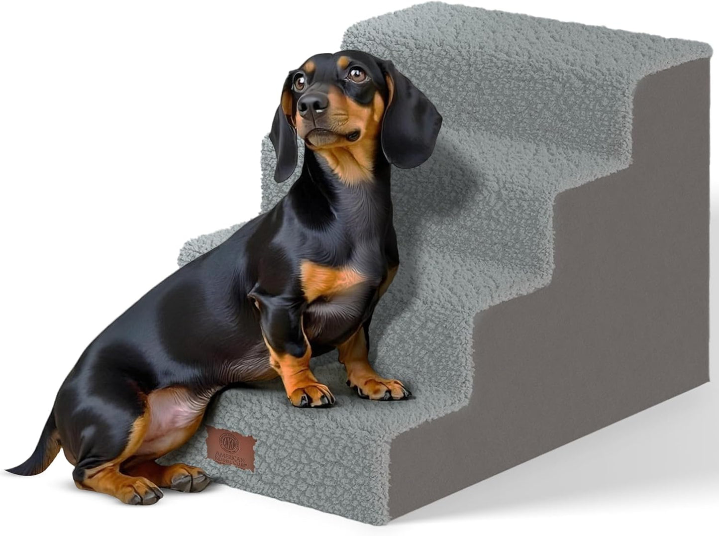 AKC 4-Step Pet Stairs – Durable, Non-Slip Steps for Small Dogs and Cats, Washable Cover, Simple No-Tool Assembly, Supports Up to 50 lbs