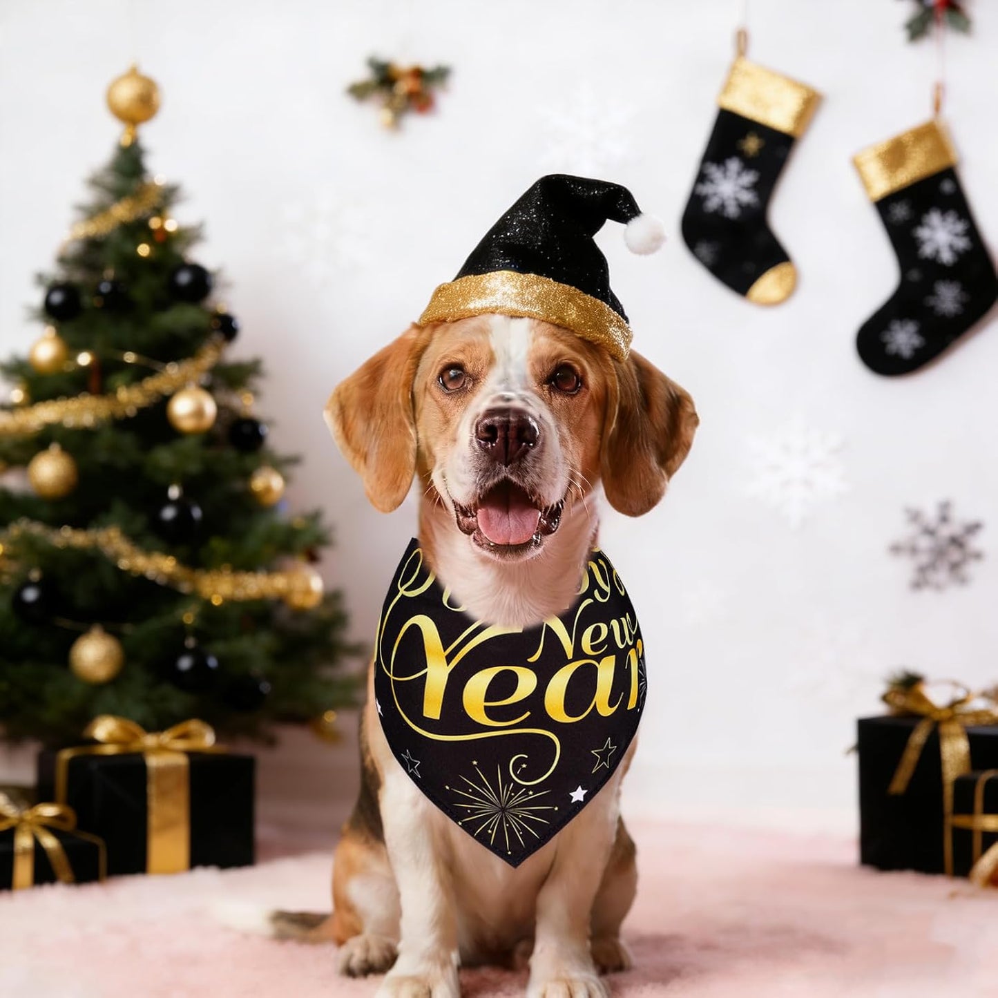 New Years Dog Bandana 2PCS, Happy New Year Dog Bandana for Boys and Girls, Adjustable Pet Neckerchief for Pet Gifts