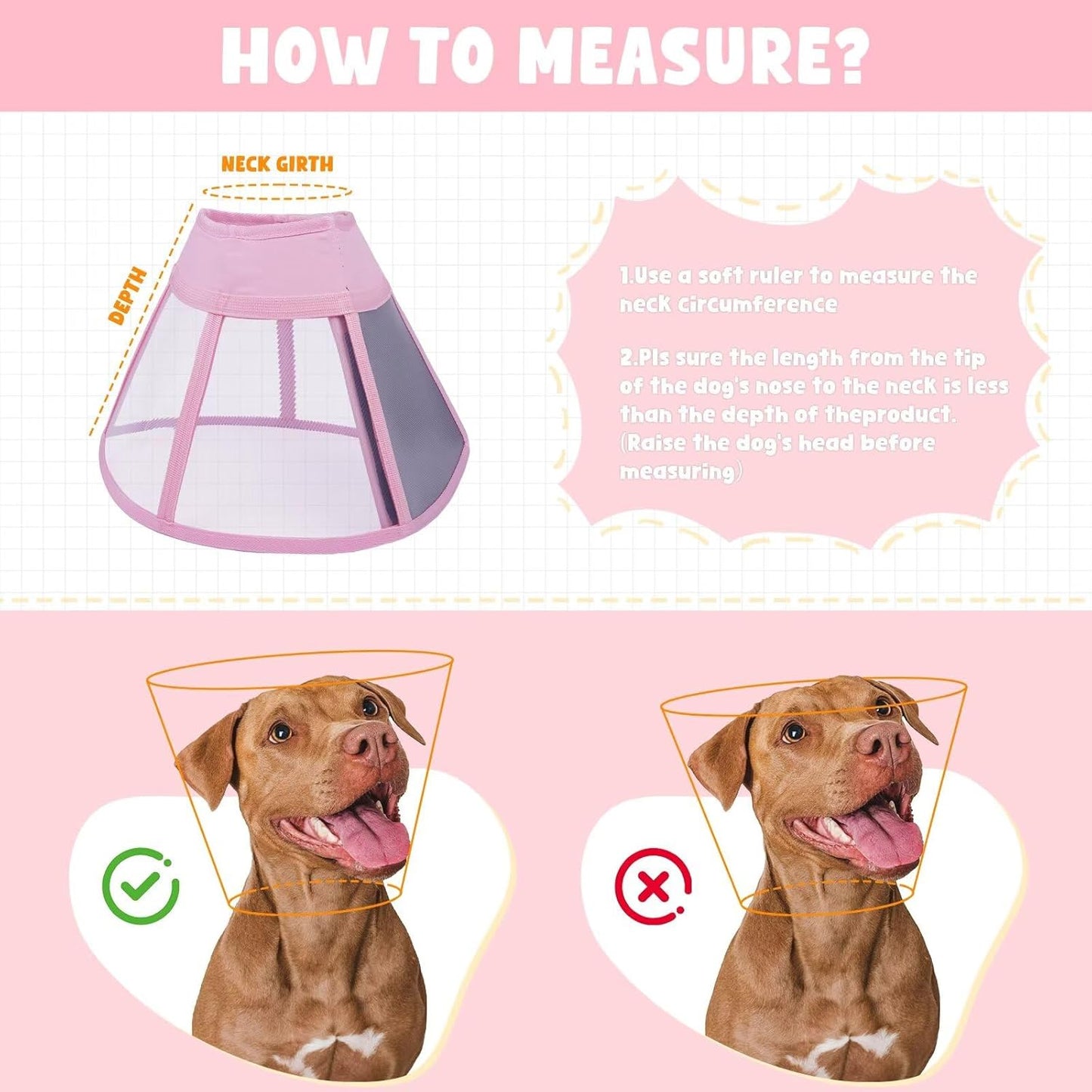 Dog Cone Collar for Dogs After Surgery,Transparent Dogs Cone Stop Licking,Foldable Dog Recovery Collars & Cones Anti-Bite Lick Protective Wound,Protective Elizabethan Collar Alternative,Pink,M