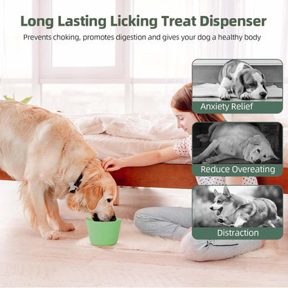 Dog Slow Feeder Lick Bowl, Non-Slip Dog Licking Treat Dispenser, Slow Feeder Bowls for Small Medium Large Breed Dogs, Anxiety Relief & Anti-Choking, BPA Free Silicone (Green, 1.6 Cup)