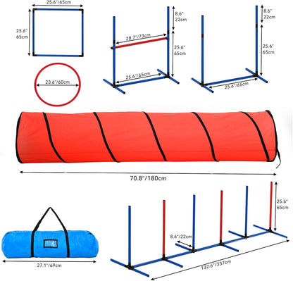 YITAHOME Dog Agility Equipments: Includes Flirt Pole, 3 Flying Discs, Agility Tunnel, 3 Jumps, 6 Weave Poles, Pause Box, Agility Course Set for Backyard, Indoor, Outdoor
