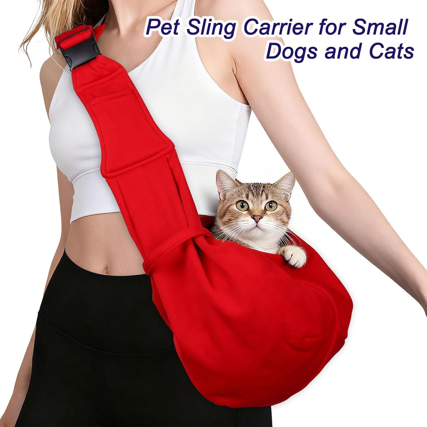 Dog and Cat Sling Carrier Up to 16.5 Lbs, Hand-Free Reversible Pet Sling Carrier with Adjustable Strap and Pocket, (Black, 1 Pcs) Intended for Hiking/Camping/Traveling
