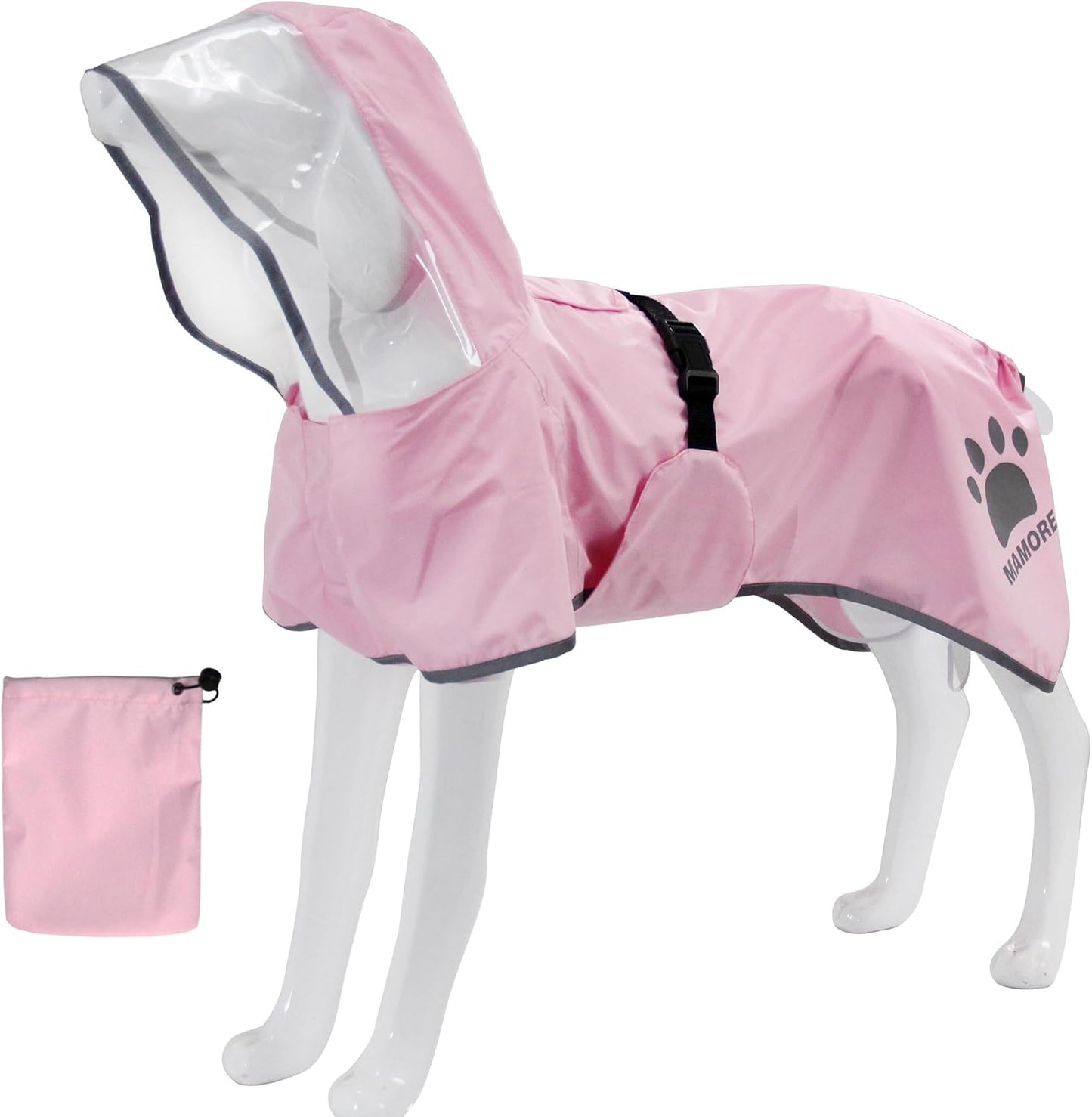 MAMORE Dog Raincoat Waterproof, Lightweight Adjustable Dog Rain Coat Hooded Poncho with Reflective Strip for Large Medium Small Dogs (Pink, X-Large)
