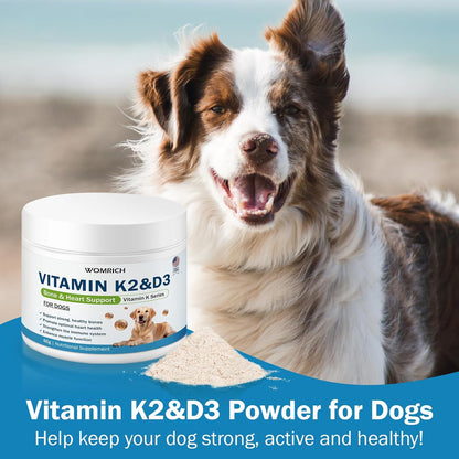 Vitamin K2 & D3 Supplement for Dogs – 60g | Vitamin Complex Supports Strong Bones, Cardiovascular Health, & Immune Function | Vitamins K for Dogs, Vitamins K1 & K2 (MK4 & MK7) + Vitamins D3