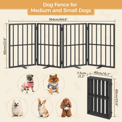 Cat Litter Box Enclosure and Freestanding Dog Gate Bundle, Hidden Litter Box Furniture with Double Room, 4-Panel Foldable Pet Gate with Support Feet, Indoor Use, CWHR1201-DGBK6101