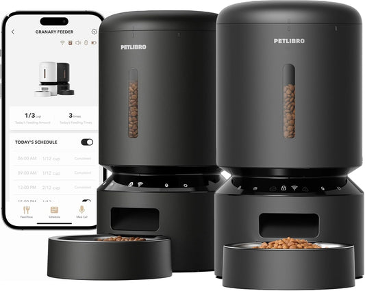 PETLIBRO Automatic Multiple Cats Feeder, 5G WiFi Automatic Dog Food Dispenser with Freshness Preservation for 2 Pets, 5L Timed Pet Feeder with Low Food Sensor, Up to 10 Meals Per Day, Granary Black