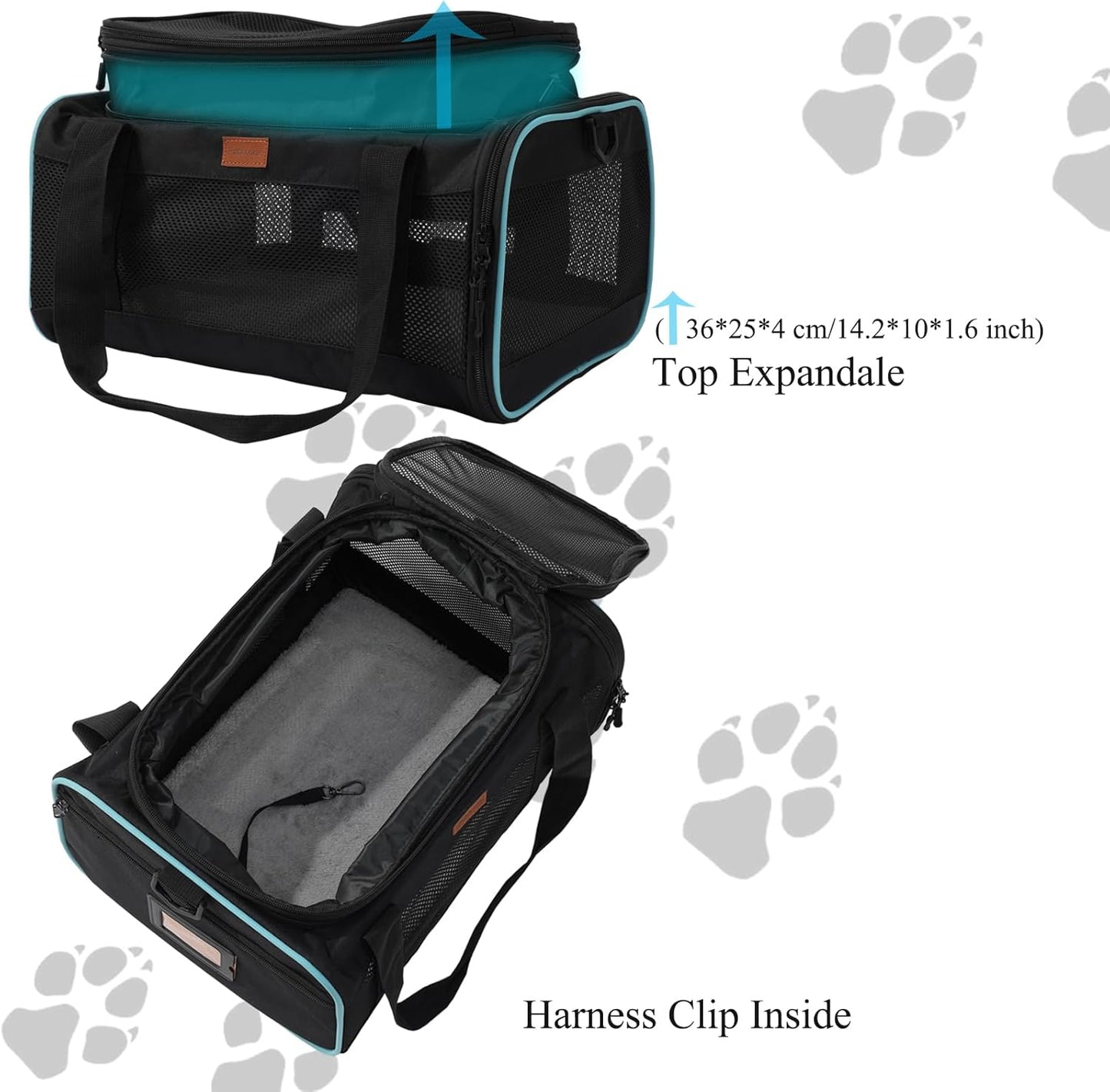 Cat Carriers Soft Small Dog Carrier Airline Approved Softsides Pets Bag,Black,Lightweight,Luxury Style,Top Expandable,Guaranteed on Cabin Board Flight Travel Recommend Under 15 lbs