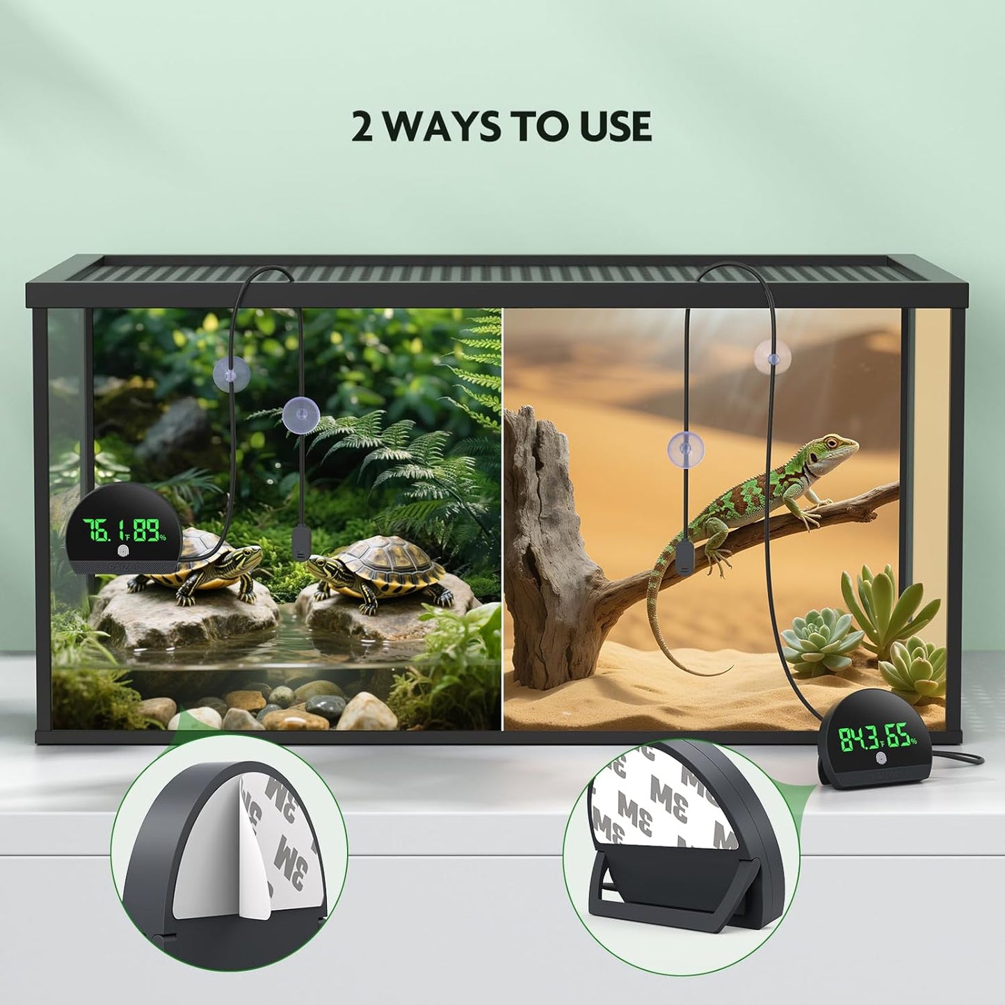PAIZOO Reptile Thermometer Hygrometer, LED Reptile Tank Thermometer and Humidity Gauge, Rechargeable Digital Hygrometer for Reptile Tank Accessories, Switch Between ℉/℃, Always-on Display Mode