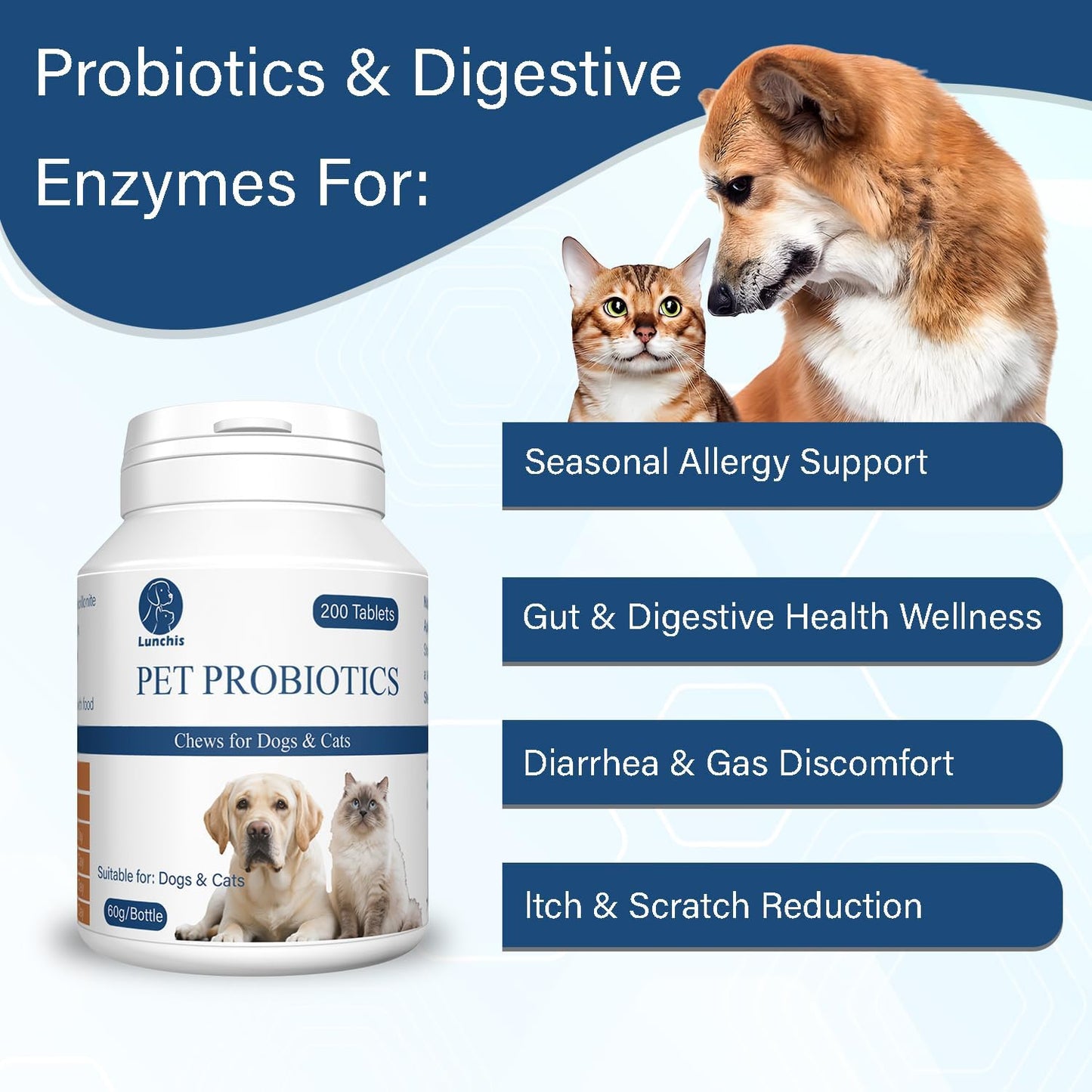 Probiotics for Dogs and Cats, 200 Tablets Pet Multi-Probiotic Supplements, Promotes Digestion and Nutrient Absorption (200 Count)