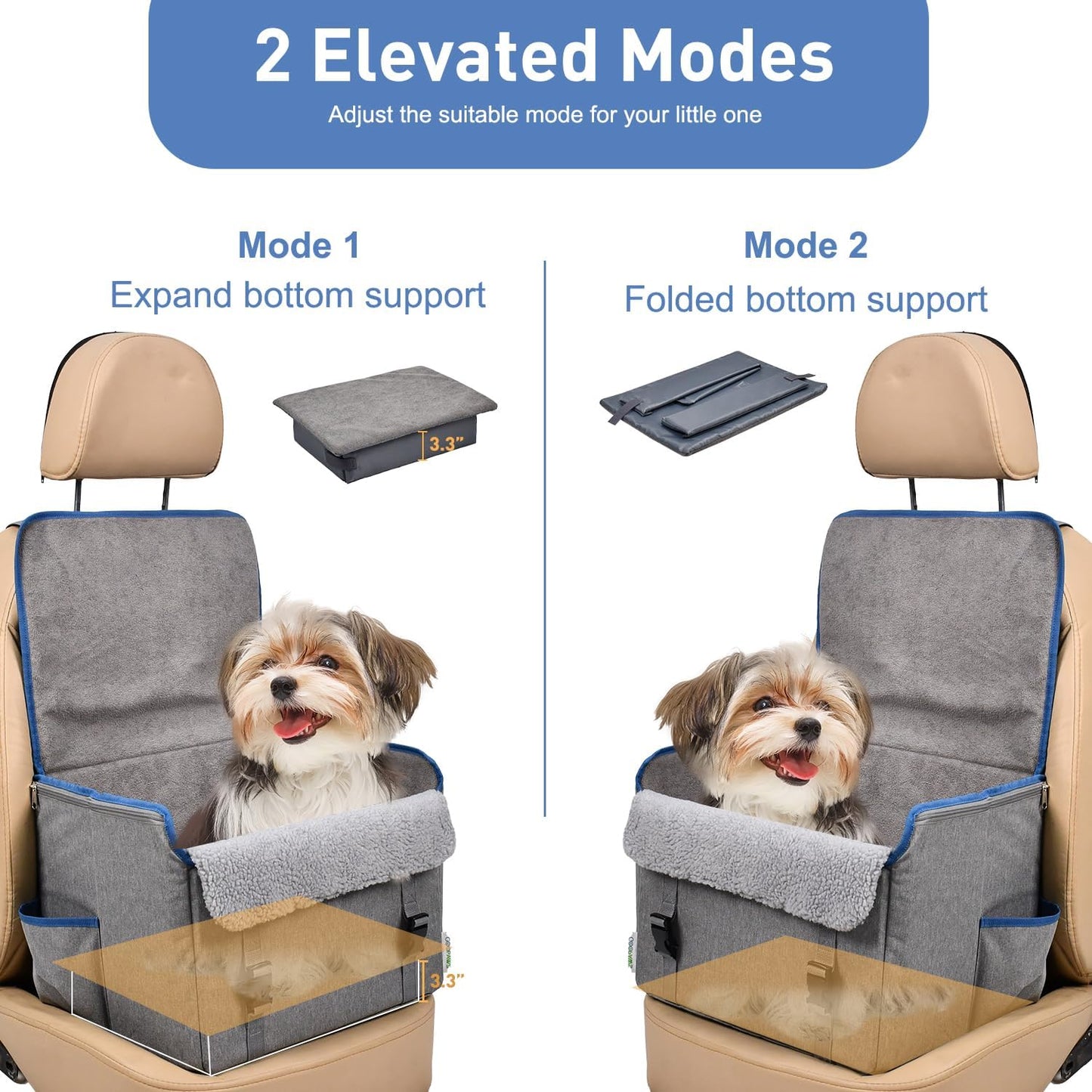 JESPET & GOOPAWS Dog Car Seat, Portable Dog Car Travel Bed with Clip-On Safety Leash, Briefcase Shape Waterproof Dog Booster Car Seat, Suitable for Pets Up to 25lbs