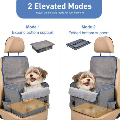 JESPET & GOOPAWS Dog Car Seat, Portable Dog Car Travel Bed with Clip-On Safety Leash, Briefcase Shape Waterproof Dog Booster Car Seat, Suitable for Pets Up to 25lbs