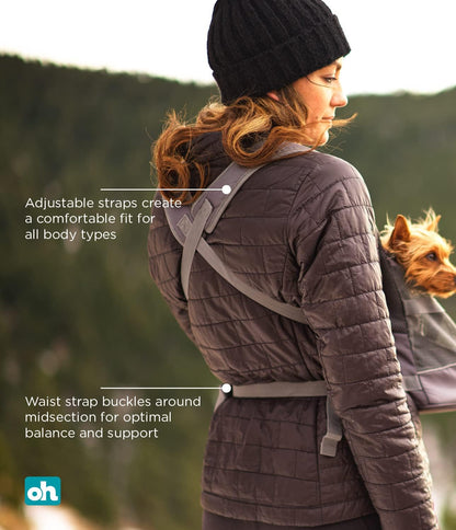 Outward Hound PupPak Dog Front Carrier, Medium, Grey – Hands-Free Hiking & Camping Pet Backpack for Small Pets up to 20 lbs, Padded Straps, Breathable Mesh, Water-Resistant, Safety Clip