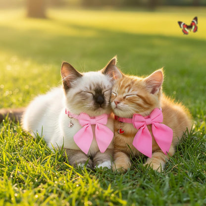 2 Pack Pink Cat Collar with Bow, Cute Cat Collar Breakaway with Bells, Pink Bowtie for Girl Cats, Cute Small Kitten Collars with Removable Safety Bowtie