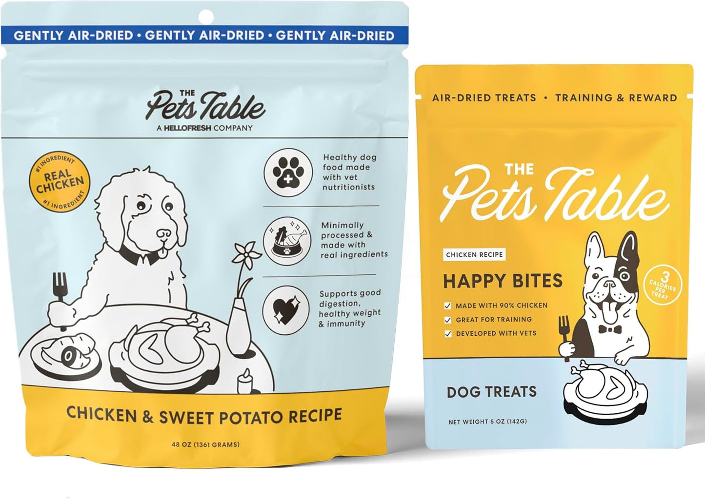 The Pets Table, Bundle of Chicken & Sweet Potato Air-Dried Dog Food, 48-Ounce Bag + Chicken Grain-Free Air-Dried Dog Treats, 5-Ounce Bag (Pack of 2)