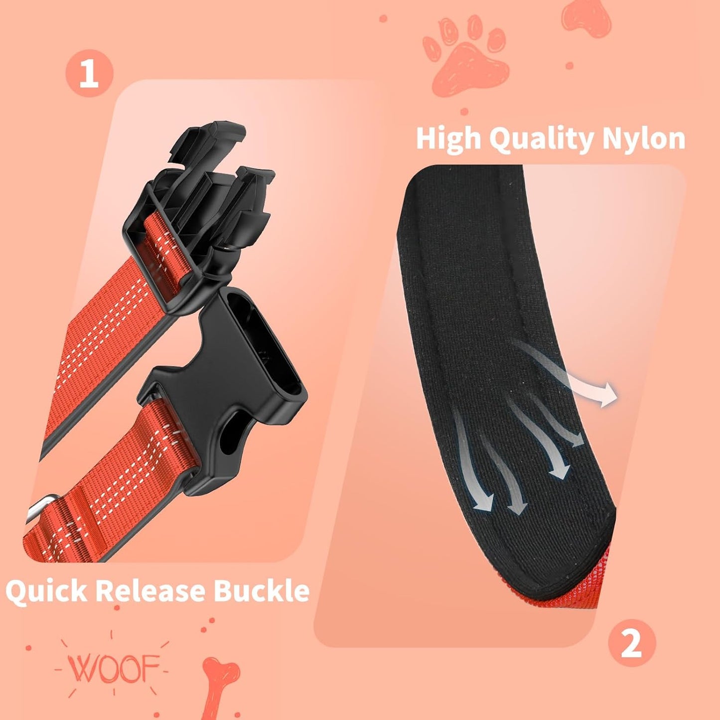 Thickened Padded Durable Dog Collar, Adjustable, Ultra-Durable, Suitable for Small, Medium, and Large Breed Pet Collars (Orange, L)