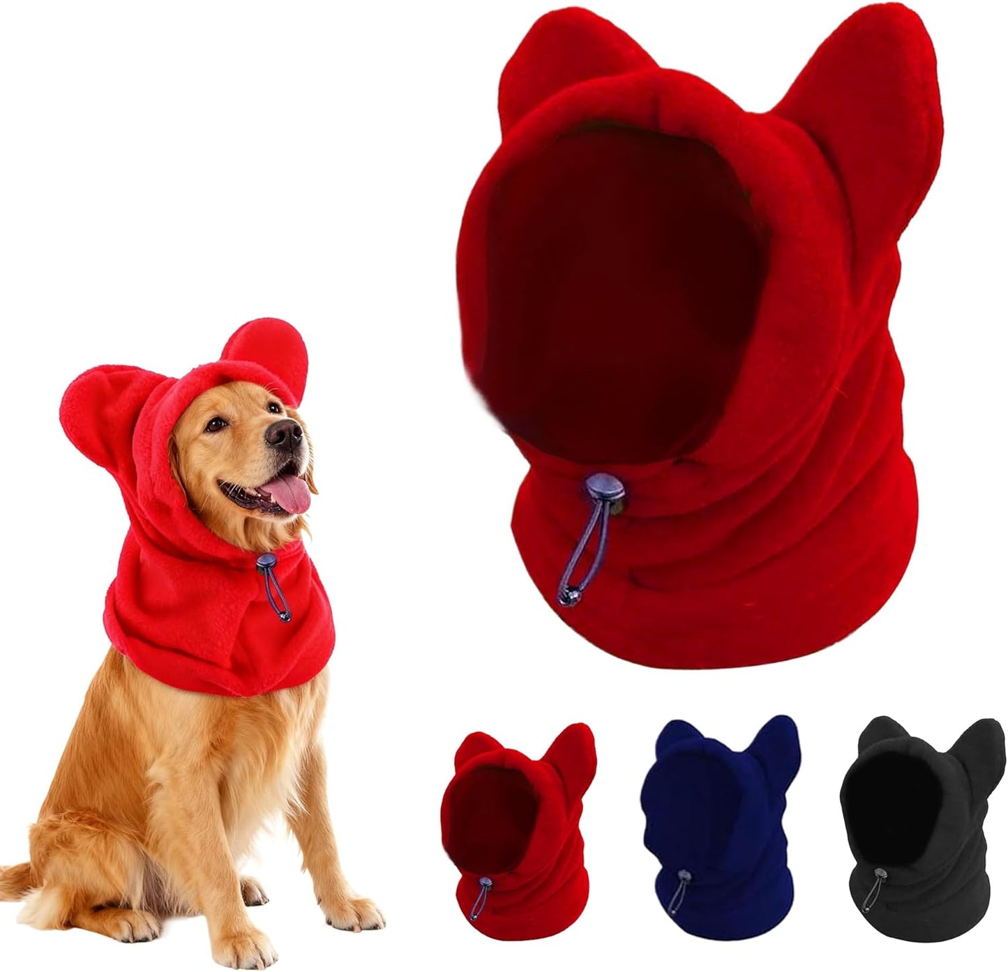 Dog Snood Winter Hood with Ear Protection, Fleece Neck Warmer for Dogs, (Red, Small)