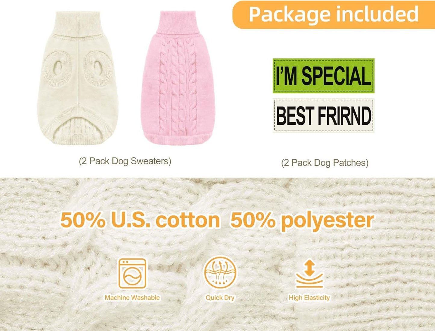 2 Pack Dog Sweaters for Small Dogs - Puppy Medium Warm Clothes in Winter, Turtleneck Pullover Design for Boy Girl Pet, Doggie, Cat, Kitten Chihuahua Bulldog Pug Beagles (S, Pink, Beige)